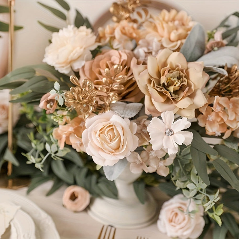 Artificial Flowers Champagne Combo Box with Fabric Blooms, Leafy Wire Stems and DIY Wedding Styling