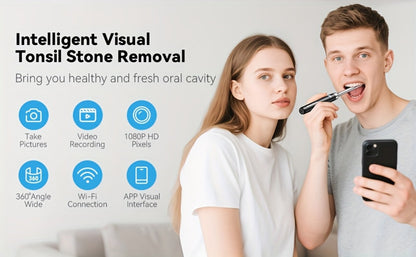 Intelligent Visual Tonsil Stone Removal Kit – 1080P HD Camera, 6 LED Lights, Wi-Fi & App Connection, Multi-Accessory Oral Inspection Tool