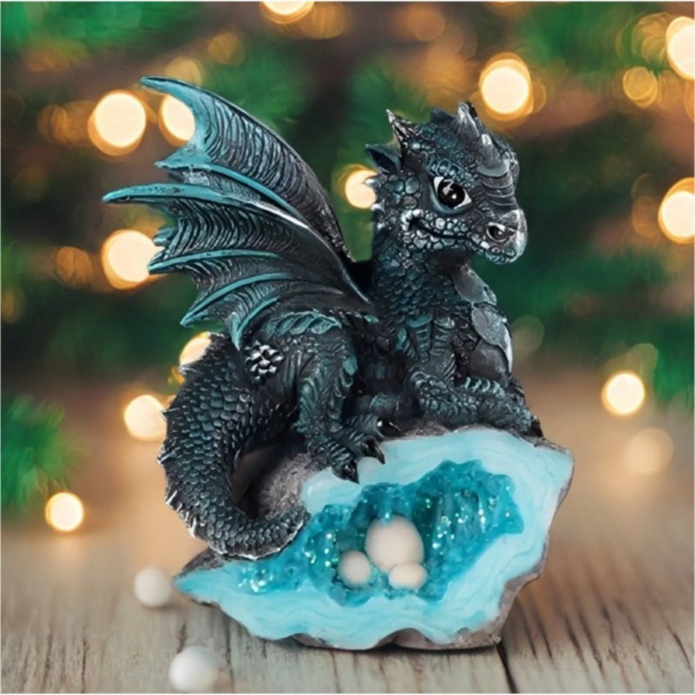 Dragon Figurine Statue Guarding Crystal Cave Polyresin Collectible Home Decor Sculpture Fantasy Dragon for Garden, Patio and Yard Use
