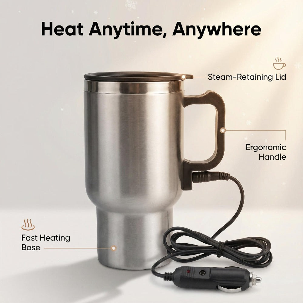 Car Electric Kettle 12V - Portable Stainless Steel Travel Hot Water Heater Cup for Tea Coffee, 15.22oz Fast Boiling