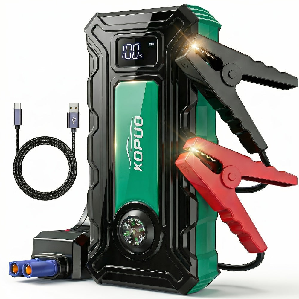 Red or Green Jump Starter with Digital Battery Display and Smart-Clip or Straight-Clip Cable Options