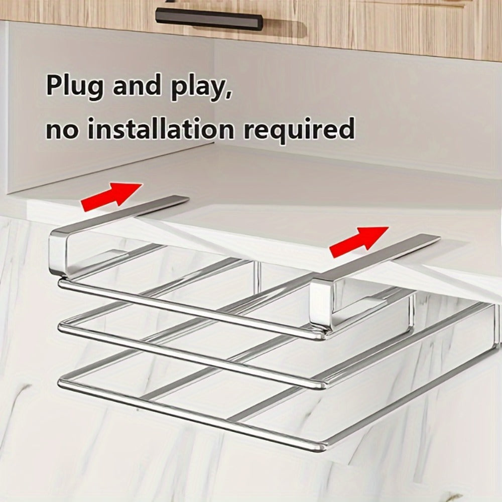 Kitchen Organizer Cutting Board Hook Rack in Carbon Steel for Cabinet-Door or Wall-Mount Storage in Black