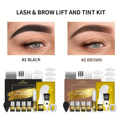Lash Lift Kit & Brow Lamination Tint Set, 2-in-1 Eyelash Perm & Eyebrow Lamination with Black Brown Tint Dye