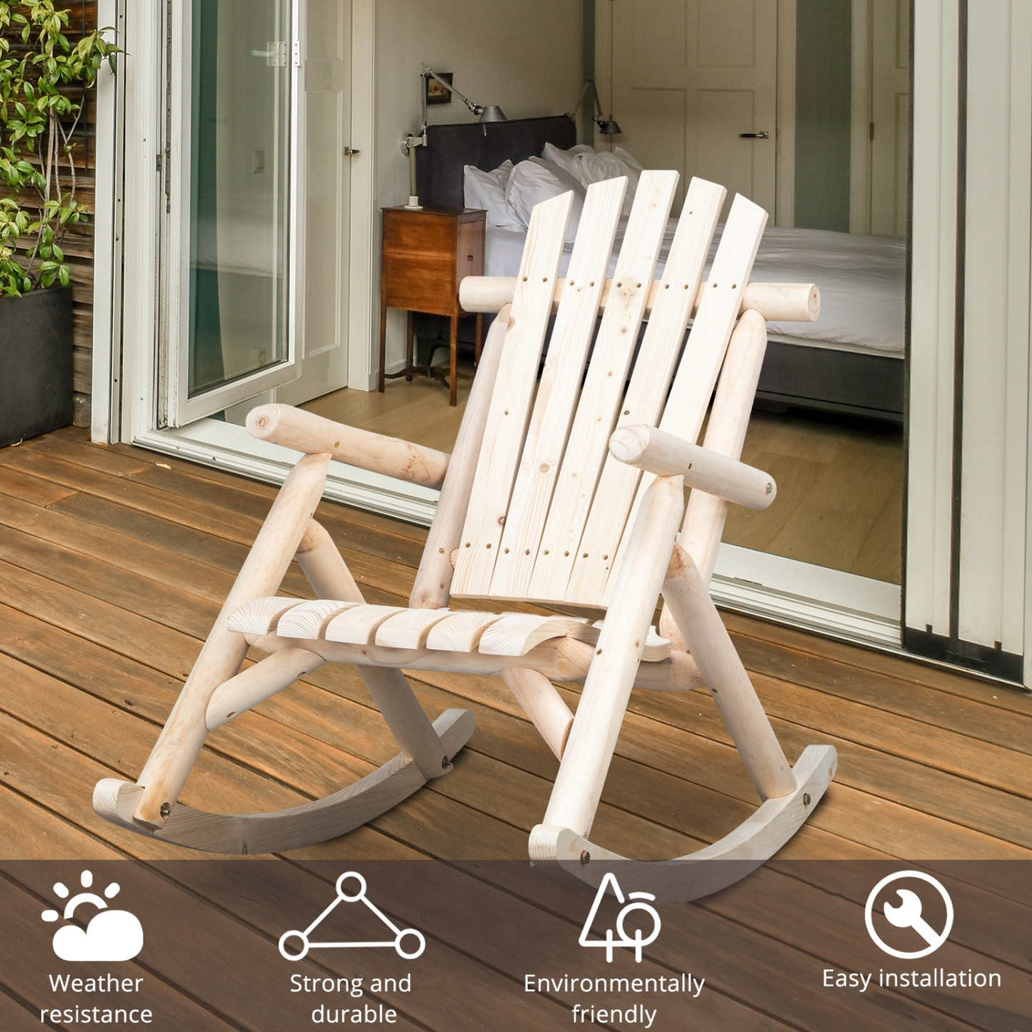 Patio Cedar Rocking Chair 26" Fan-Shaped Backrest Outdoor Rocker for Garden Poolside Patio