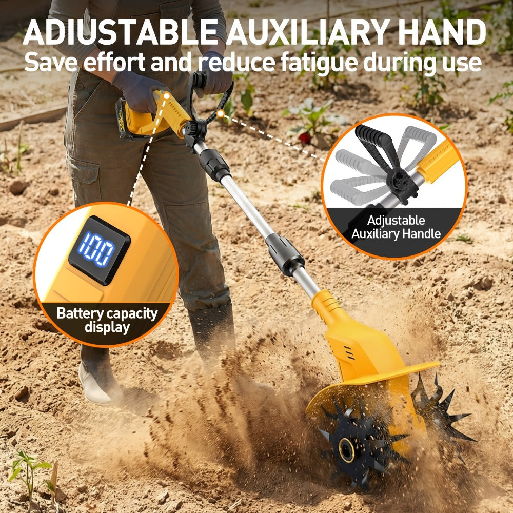 Electric Tiller Cultivator Cordless 20V Battery Powered - 8.6 Inch Tilling Width, Adjustable Handle
