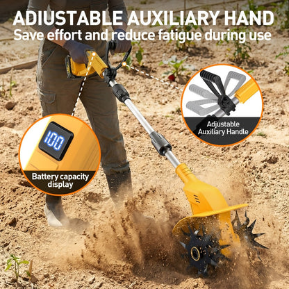 Electric Tiller Cultivator Cordless 20V Battery Powered - 8.6 Inch Tilling Width, Adjustable Handle