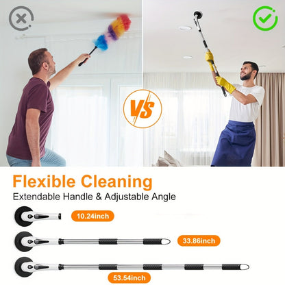 Electric Spin Scrubber Cordless IPX8 9 Replaceable Brush Heads 4 Adjustable Extension for Home Cooking, Dining and Outdoor Meals