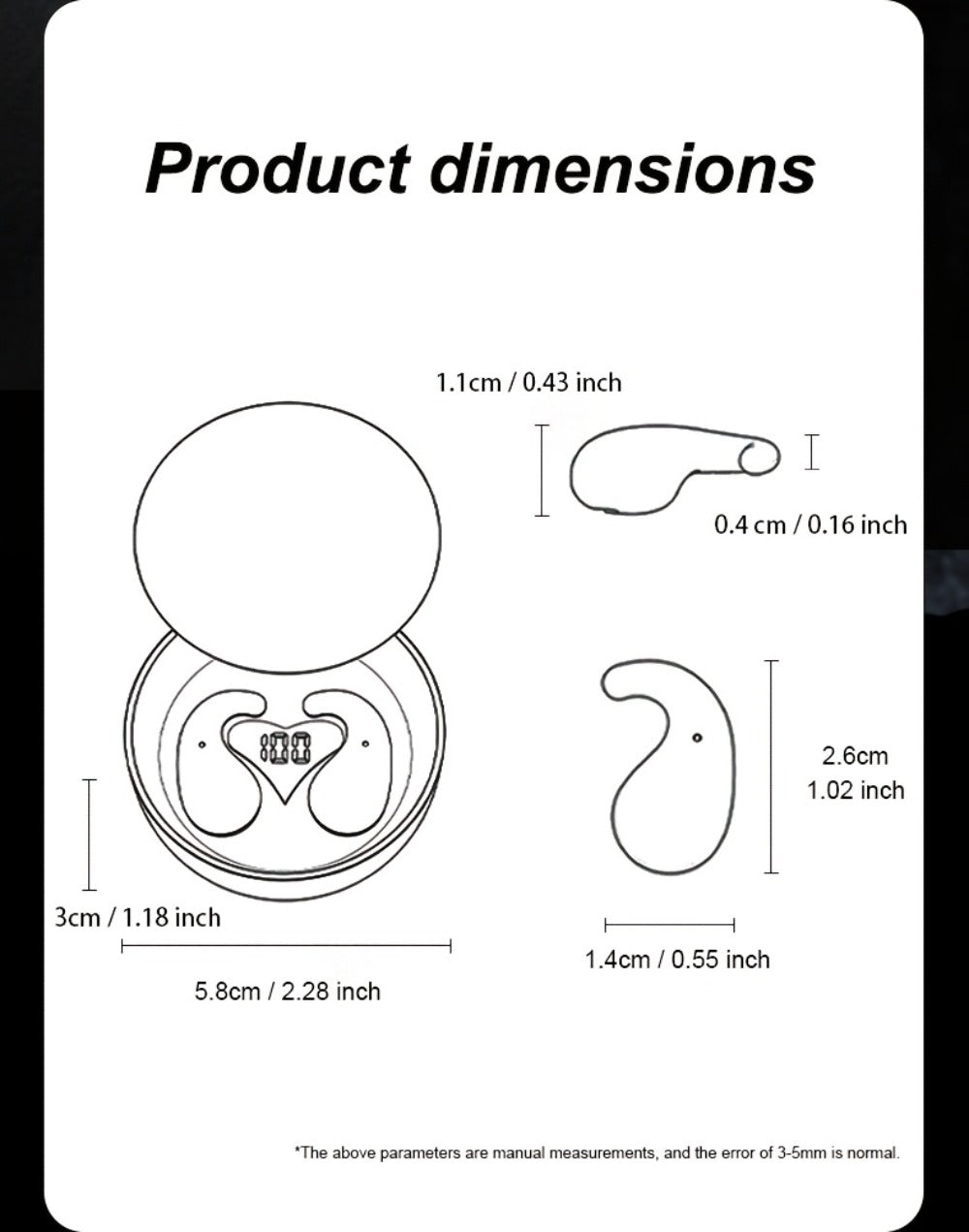 Heart-Shaped Bluetooth 5.4 Sleep Earbuds with Digital Charging Case in Black, White or Khaki