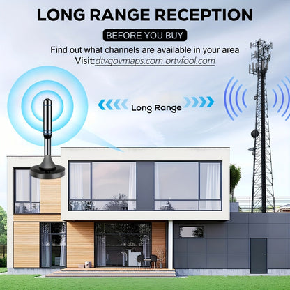 Smart IC Chip TV Antenna with Signal Booster – 4K Ultra HD & 1080P, Omnidirectional Indoor & Outdoor, Weather Resistant, 10FT Coax Cable