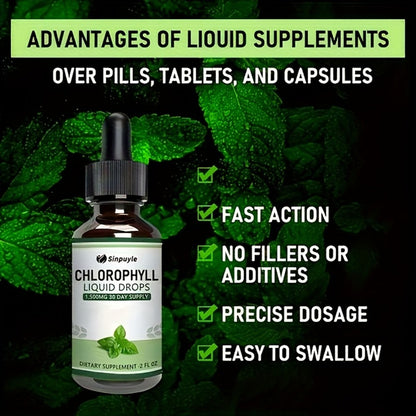 Chlorophyll Liquid Drops, Immune Support, Internal Deodoriser & Skin Health Supplement, Natural Mint Flavour