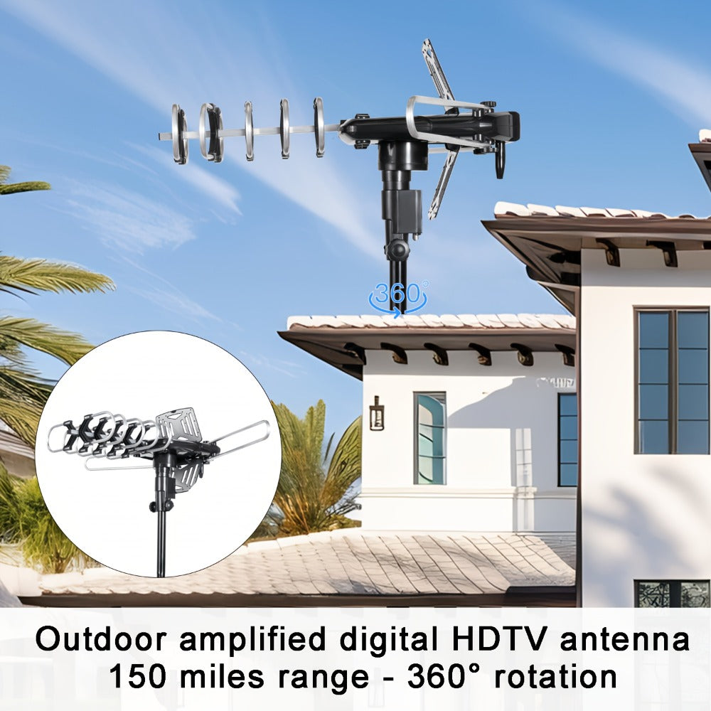 Outdoor TV Antenna 150 Mile No Pole Required – 2026 Easy Setup for Attic or Outdoor, 4K 1080p HD Smart TV VHF UHF, Free Local Channels