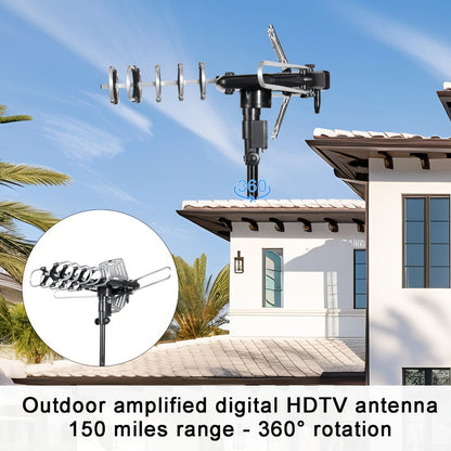 Outdoor TV Antenna 150 Mile No Pole Required – 2026 Easy Setup for Attic or Outdoor, 4K 1080p HD Smart TV VHF UHF, Free Local Channels