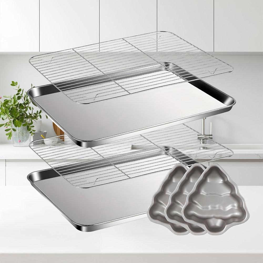 Baking Sheet and Rack Set Stainless Steel Half Sheet Pan with Cooling Rack Rust Free for Cookie for Grilling, Camping and Outdoor Meals