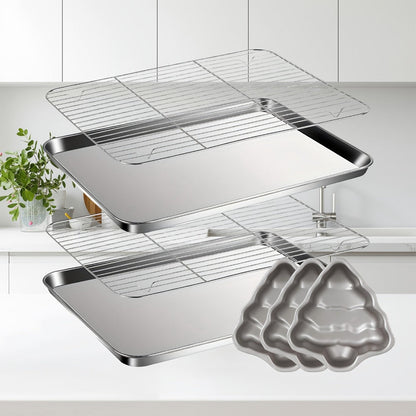 Baking Sheet and Rack Set Stainless Steel Half Sheet Pan with Cooling Rack Rust Free for Cookie for Grilling, Camping and Outdoor Meals
