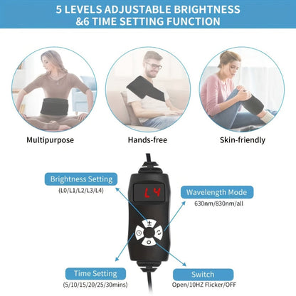 Wearable 210-LED Red and Infrared Light Pad, 16.1 x 7.9 Inches with Five Brightness and Six Timer Settings