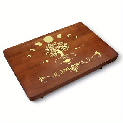 Crystal Display Stand Wooden Divining Table for Meditation Altar Witchcraft Decor - Bohemian Spiritual Tabletop Organizer for Crystals
