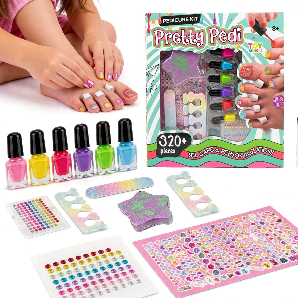 Pedicure Play Set for Girls 8+, 320+ Pieces Pretend Spa Kit with Colorful Nail Polishes & Stickers