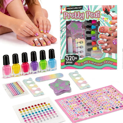 Pedicure Play Set for Girls 8+, 320+ Pieces Pretend Spa Kit with Colorful Nail Polishes & Stickers