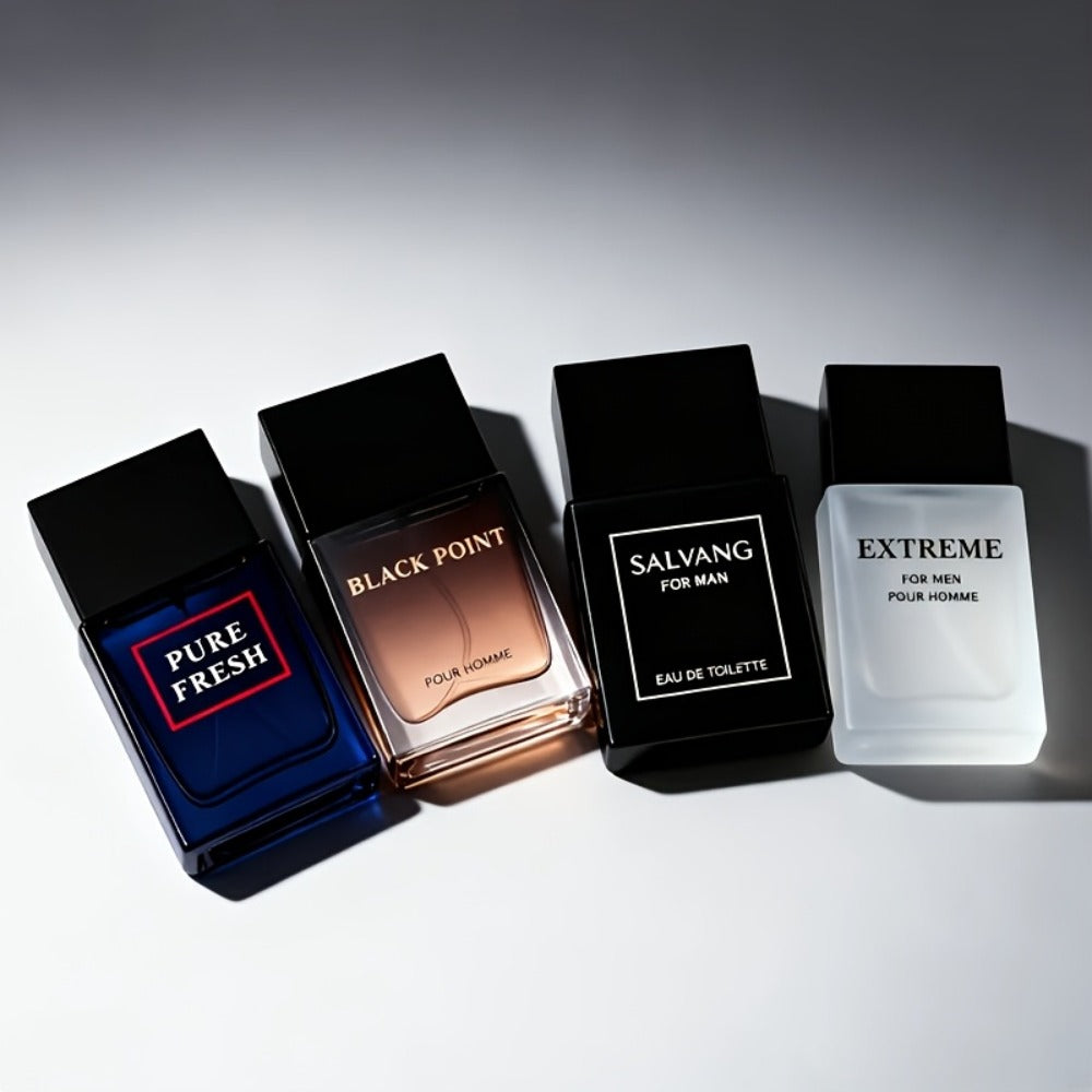 Perfume Gift Set for Men with Four 30ml Eau de Parfum Sprays in Black Box and Separate 1.5oz Body Mist