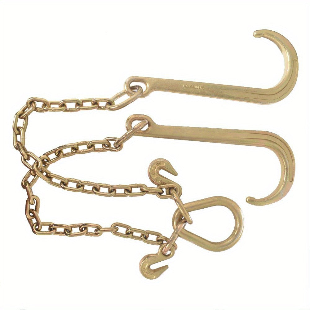 Grade 70 Tow Chain with J Hooks – 5/16" x 2ft Heavy Duty Trailer Chain Set with V-Chain Grab Hooks, 6000 lb Capacity