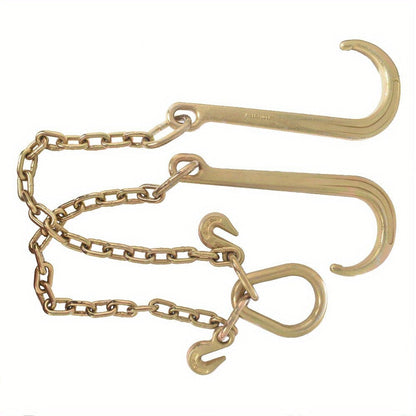 Grade 70 Tow Chain with J Hooks – 5/16" x 2ft Heavy Duty Trailer Chain Set with V-Chain Grab Hooks, 6000 lb Capacity