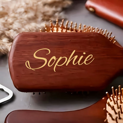 Hair Accessories Personalized Wooden Hair Brush with Engraved Name and Round or Square Shape