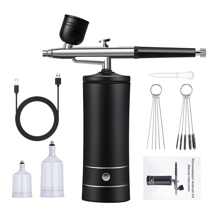 Rechargeable Airbrush and Compressor Kit with Black or Pink Two-Speed Pump, Two Paint Pots and Cleaning Brushes