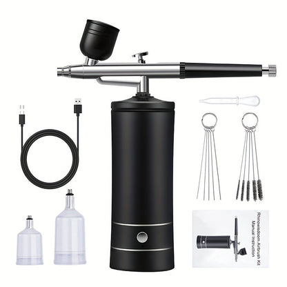 Rechargeable Airbrush and Compressor Kit with Black or Pink Two-Speed Pump, Two Paint Pots and Cleaning Brushes