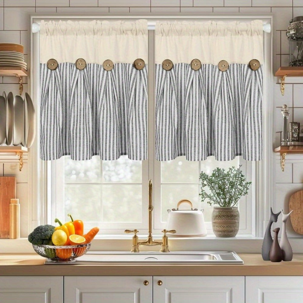 Semi Sheer Curtains Bohemian Linen Cotton Patchwork Grommet Top Window Drapes for Bedroom Living Room Kitchen Bathroom Cafe