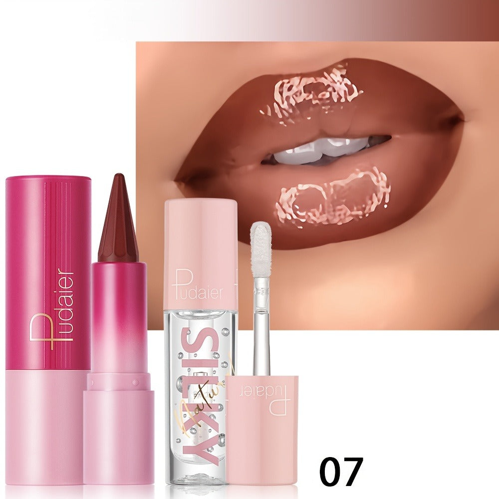 Lip Oil Lip Liner Duo 2-in-1 Precision Tip – Glossy Nourishing Hydrating Long-Lasting Silky Smooth Lip Color Pencil for Women Daily Glam