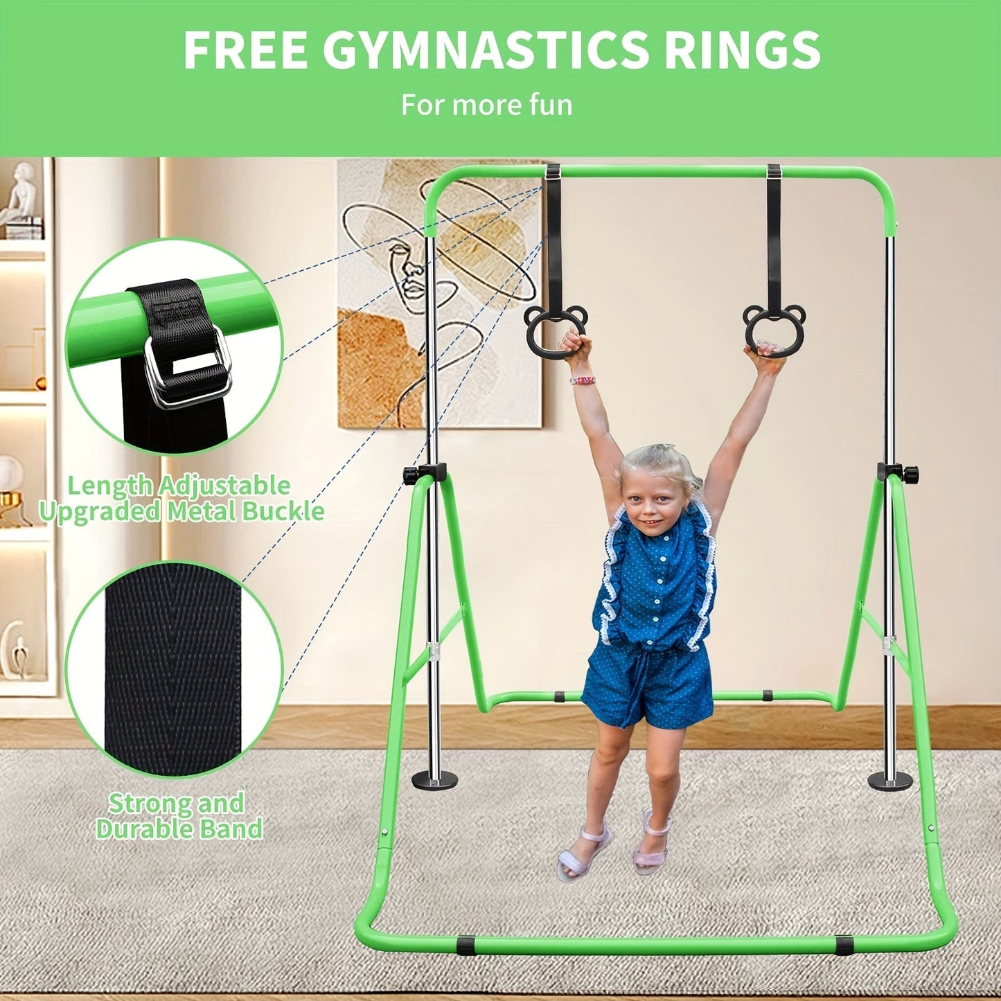 Adjustable Gymnastics Pull-Up Bar for Kids & Teenagers – Height Adjustable Horizontal Bar for Indoor Outdoor Home Use