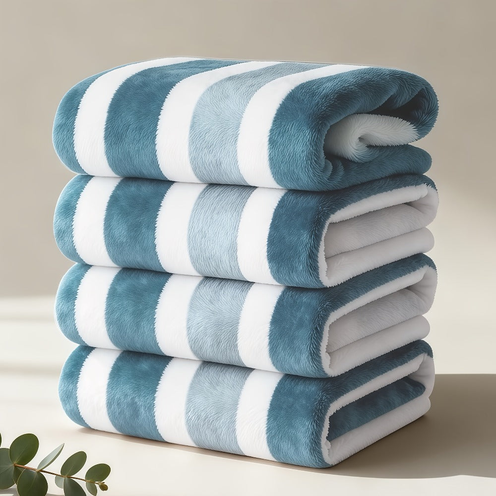 Bath Towels Set 1 or 4 Pack Microfiber Two-Color Striped Towels 27 x 55 Inch in Gray, Red and Green