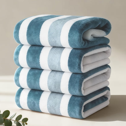 Bath Towels Set 1 or 4 Pack Microfiber Two-Color Striped Towels 27 x 55 Inch in Gray, Red and Green