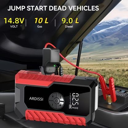 Car Jump Starter 10000A with 150PSI Tire Inflator – 7-in-1 Emergency Battery Booster Pack, 5000A Peak, 10000mAh Power Bank, LED Light