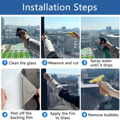 One Way Window Film Static Cling No Glue - Heat Control Anti-Glare Sun Blocking Reflective Mirror Tint for Home Office Hotel