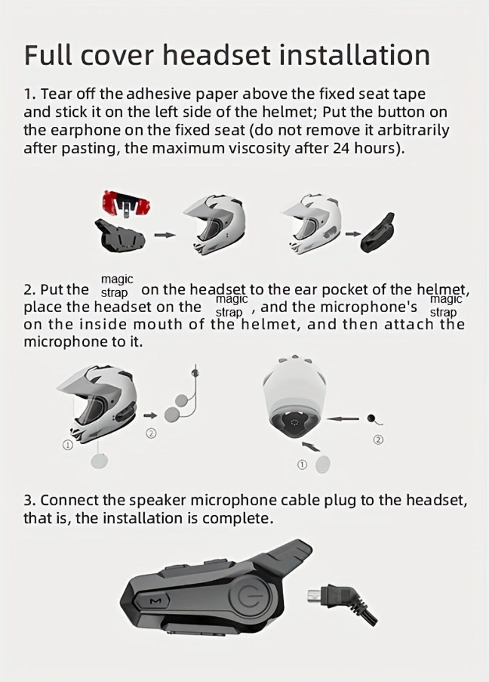 Motorcycle Helmet Bluetooth Intercom Headset – Wireless Real-Time 2-Rider Communication, Compatible with Full Face, 3/4 & Open Face Helmets