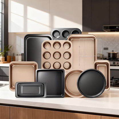 Baking Pan Set Nonstick Carbon Steel Cookie Sheets Roasting Pans Round Cake Muffin Pizza for Home Cooking, Dining and Outdoor Meals