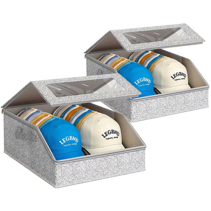 Stackable Baseball Cap Storage Box Organizer, Dustproof Cardboard Hat Box Holds 24 Caps, 1/2 Pack