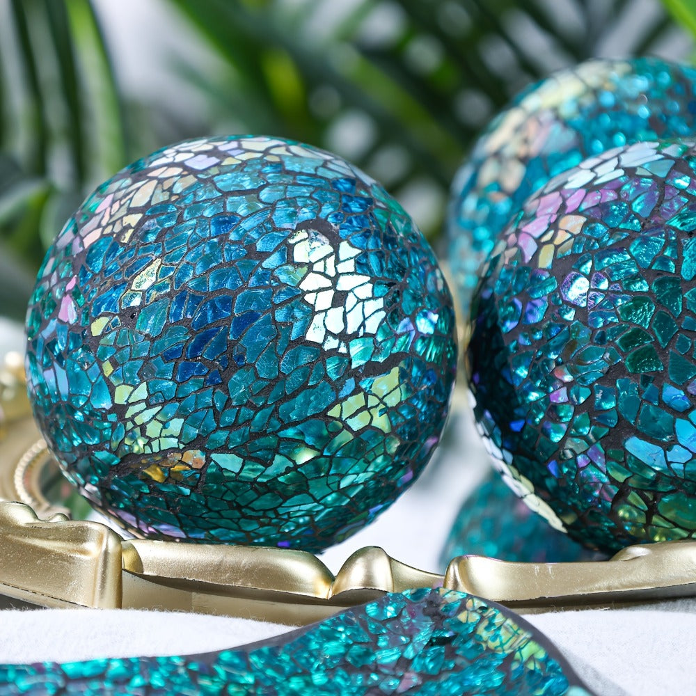 Decorative Glass Balls for Bowls 3 Inch Set of 3 with Glass Tray for Entryways, Bedrooms and Living Spaces