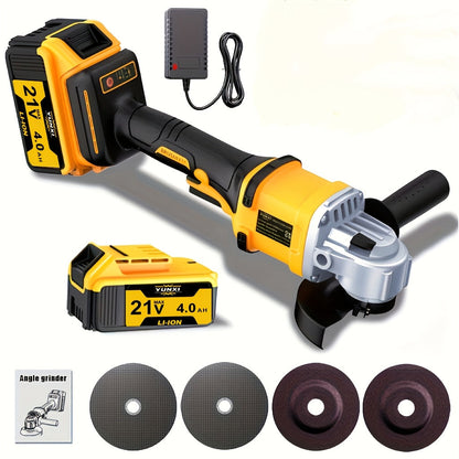 Cordless Angle Grinder - Rechargeable Polishing Machine with Lithium-Ion Battery, Fast Charger & Complete Accessories Kit
