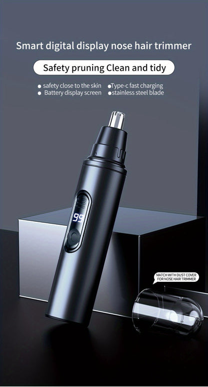 Nose Hair Trimmer Electric Painless 3-in-1 USB Rechargeable with LED Display – Trims Nose Ear Hair Eyebrows Waterproof Grooming Device