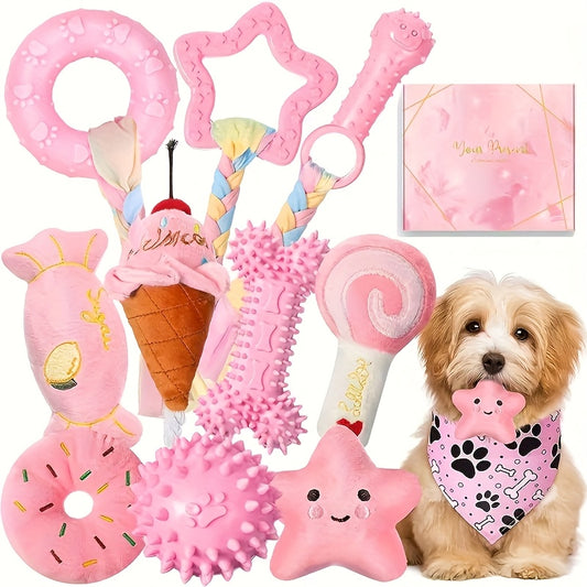 Puppy Chew Toy Set 5 Pieces – Non-Toxic Plush and Plastic Teeth Cleaning Toys for Small Dogs, Durable Teething Toy Bundle for Dental Health