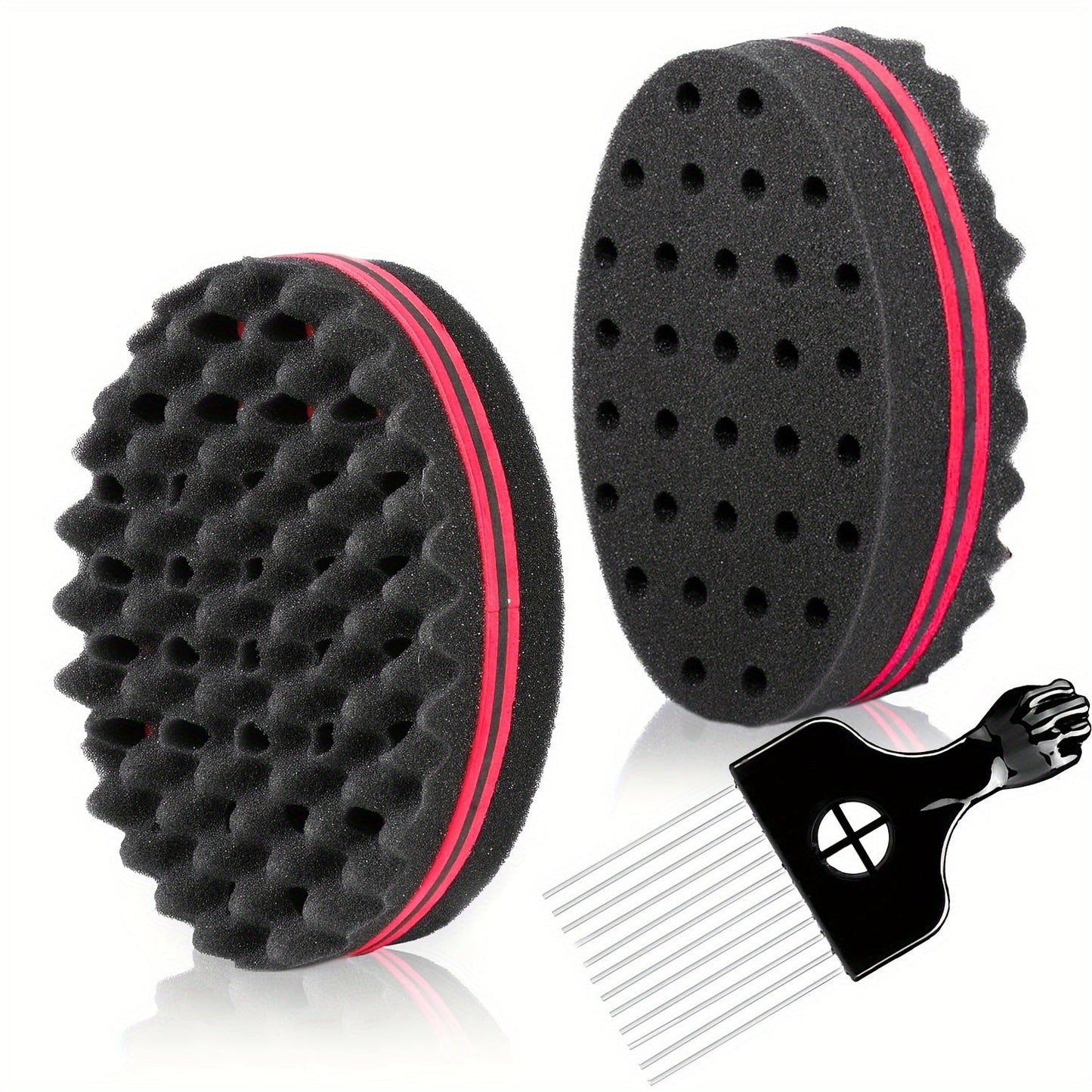 Twist Sponge and Pick Manual Hair Styling Tool Set with Double-Sided Brush and Two Comb Options