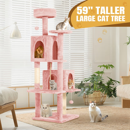 Cat Tree Tower 59 Inch Large Multi-Level Cat Tower for Indoor Cats with Plush Resting Area, Sisal Scratching Post & Hanging Ball Toy
