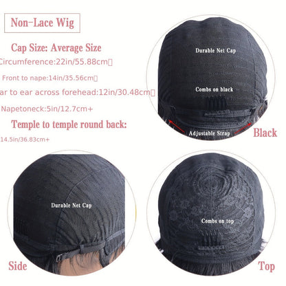 4-Inch Finger Wave Pixie Human Hair Wig with 180% Density, Rose Net Cap and 1B or 613 Color
