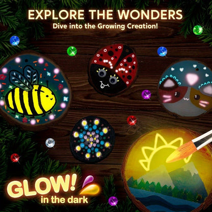Kids Painting Kit Glow in the Dark, Wood Slice Arts & Crafts Set Ages 6+ with 16 Wood Slices, Felt