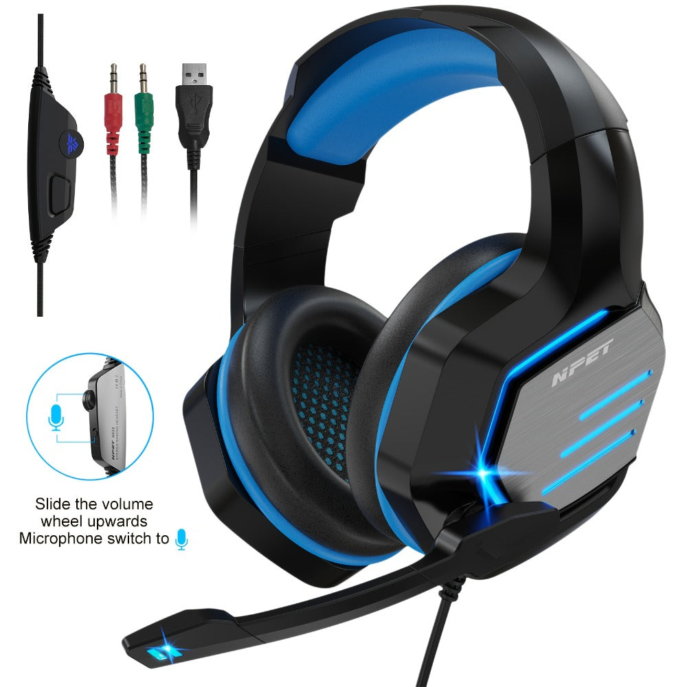 NPET Gaming Headset PS4 PS5 Xbox One PC Noise Cancelling Mic Stereo Over-Ear for Bedside Audio, Alarms and Room Entertainment