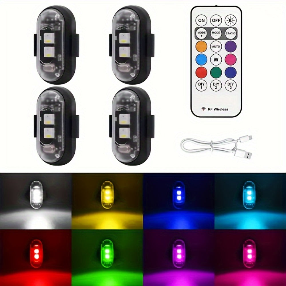 Wireless LED Strip Lights 8-Color 4pcs / 6pcs – Remote Control USB Rechargeable Waterproof Anti-Collision Light for Car Motorcycle Bike
