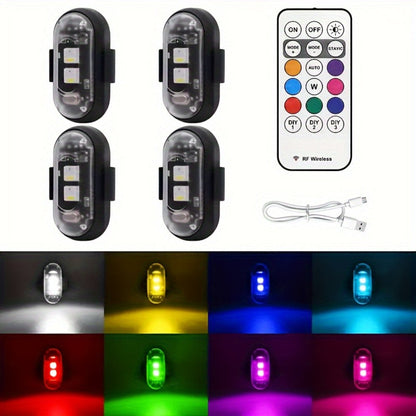 Wireless LED Strip Lights 8-Color 4pcs / 6pcs – Remote Control USB Rechargeable Waterproof Anti-Collision Light for Car Motorcycle Bike