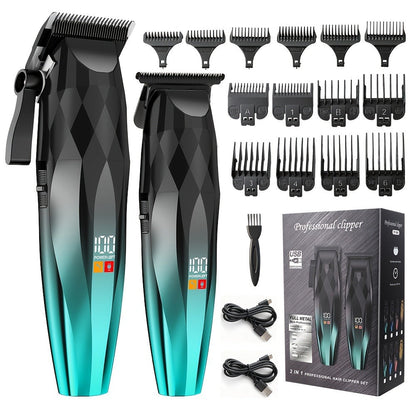 Hair Clipper and Beard Trimmer Cordless Two-Piece Set with 14 Guide Combs, Ceramic Blades and Three Colors